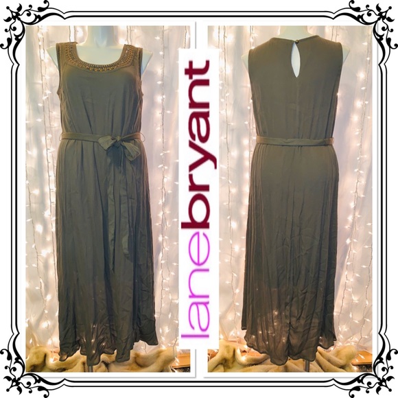 LANE BRYANT ⭐️ Long Olive Green Sleeveless Dress - Picture 2 of 10
